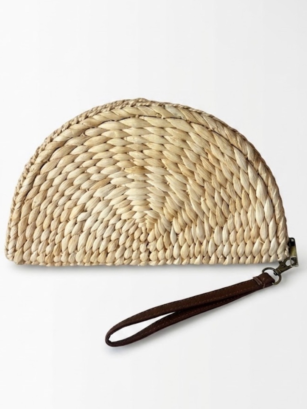 3AM FOREVER Natural Woven Straw Half Moon Wristlet Clutch Bag